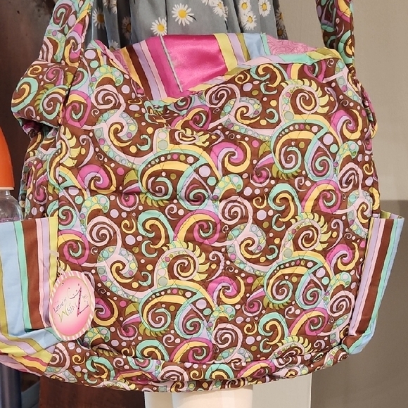 Pink and Brown Baby Diaper Bags with Stripes and Floral Patterns - Picture 6 of 11